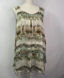 Roz & Ali Damen Tunika Top elfenbein grün Python Schlangenmuster ärmellos Lagenlook XL - Bild 1 von 9