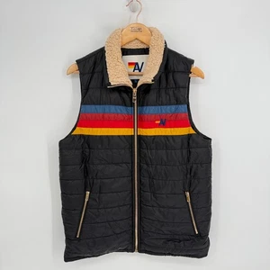 Aviator Nation Vest 4 Stripe Sherpa 70s Retro Apres Ski Cozy Mens Size L - Picture 1 of 10