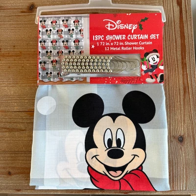 Disney Mickey & Minnie Mouse NAVIDAD Tela Cortina de Ducha y 12 Ganchos Nuevo con Etiquetas Foto 1 de 4
