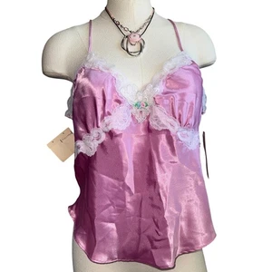 Y2K Nordstrom Lace Trim Babydoll Top Sz M Pink Satin Cami Romantic Fairy NEW - Picture 1 of 14