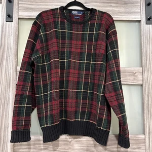 Vintage Polo Ralph Lauren Pullover Herren M rot grün schottisch kariert Ramie Opa Strick - Bild 1 von 12