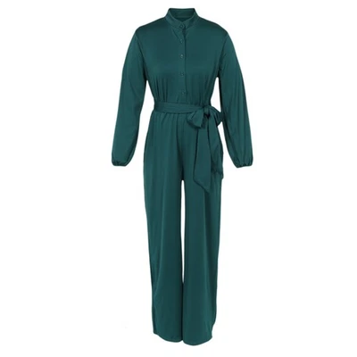 Frauen Büro  V-Ausschnitt Langarm Taste Overalls Hose Mit Weitem Bein Elega2901 - Bild 1 von 4