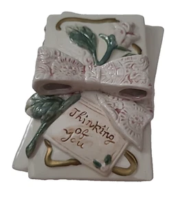Vintage Ceramic Book Thinking of You Trinket Jewelry Box 4 x 6 Victorian Poetry - Imagen 1 de 13