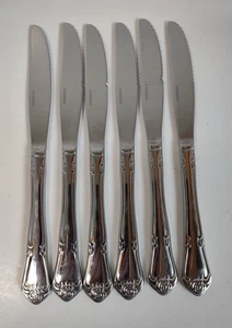 Lote de 6 cuchillos dentados Oneida Arbor Rose True Rose acero inoxidable para cena/filete - Imagen 1 de 9