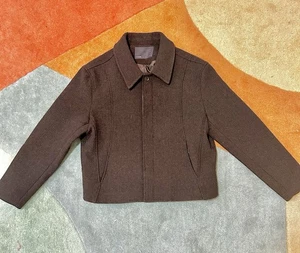 Men’s Brown Cropped Boxy Heavy Wool Blouson Jacket | LEMARD | - Picture 1 of 8