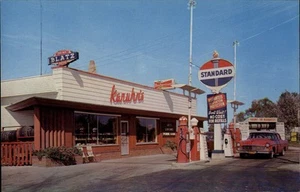 Coleman,WI Karuhn's Gas Station Standard Oil Sign Wisconsin Postcard - Picture 1 of 2