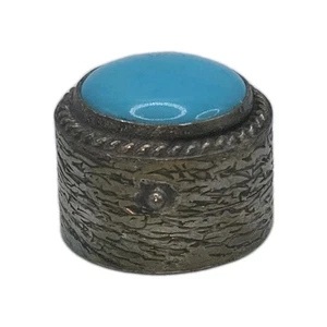 Antica scatola portapillole/snuff originale cabochon turchese argento massiccio 800 con cerniera 1-1/4"D - Foto 1 di 14