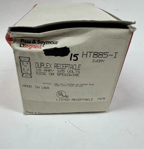 QTY/15 Pass & Seymour HT885-I Ivory Duplex Receptacle 15AMP, 125V Side/Speedwire - Picture 1 of 8