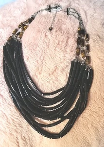 Lia Sophia Havanna Halskette Tigerauge schwarz Perlen mehrlagig & Navette Ohr - Bild 1 von 5