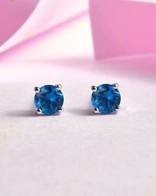 Pendiente de plata de ley 925 2 quilates elegante azul VVS1 cultivado en laboratorio circonita cúbica tachuelas de diamantes Foto 1 de 4