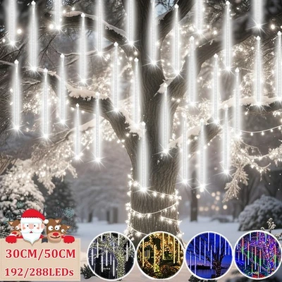 LED Icicle Meteor Shower Lights Christmas Icicle Snowfall String Lights UK Plug - Image 1 of 4