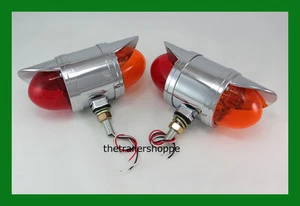 Chrome 3.5" Round Pedestal Cab Fender Spyder 16 LED Light Amber Red Lens - Picture 1 of 2
