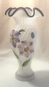 Fenton Heirloom Optics Opalescent Swirl Purple Rim Signed George Fenton Vase - Picture 1 of 7