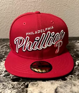 New Era Philadelphia Phillies Script Sided 59Fifty Fitted Hat Size 7 1/2 BNWT - Picture 1 of 9