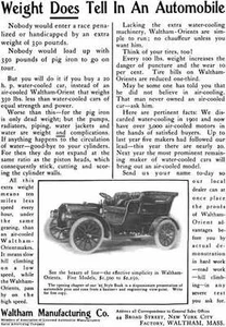 Waltham 1905 - Waltham Ad - Weight Does tell In An Automobile Waltham-Orients - Imagen 1 de 1