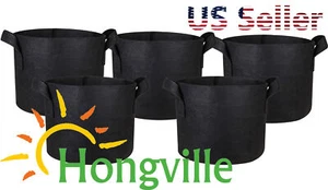 HONGVILLE 5-Pack Black Grow Bags Aeration Fabric Pots w/Handles Root Container - Picture 1 of 51