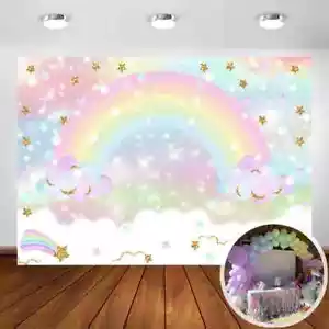 Avezano Rainbow Backdrop for Girls Birthday Party 7X5Ft Glitter Star Rainbow Sky - Picture 1 of 7