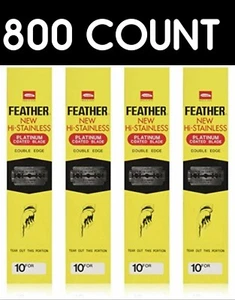 800 count Feather Hi-Stainless Double Edge Platinum Coated Razor Blades Shaving - Picture 1 of 7