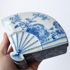 Fine Antique Japanese Blue White Seto Porcelain Fan Shaped Box 19th C Meiji