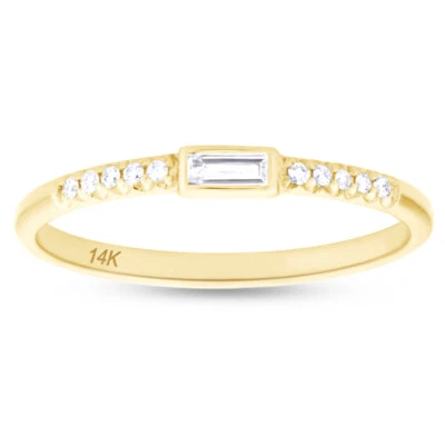 0.11 Ct Natural Baguette with Round Diamond Accents Band Ring in 14K Yellow Gold - Image 1 of 4