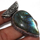 Fiery Labradorite 925 Silver Plated Vintage Pendant 2.1" Fast-Selling Gift GW