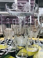 1920’s Art Deco Etch Butterfly Compote Tea Glass Juice Glass Curated Set Of 4