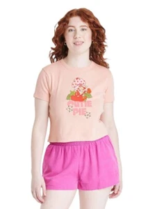 Strawberry Shortcake Women's XS Light Pink CUTIE PIE French Terry SS T-Shirt - Picture 1 of 7