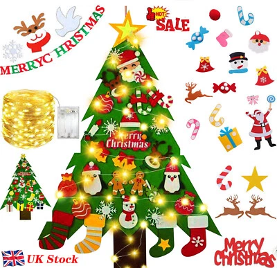 5A-GOODS DIY Felt Christmas Tree Set with Lights Wall Hanging Xmas Decor Kids Gifts Home