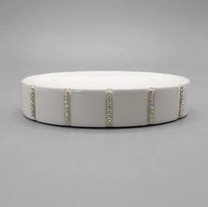 Bella Lux Vanity Bath Accessory White Ceramic w/ Crystal Rhinestones Soap Dish - Picture 1 of 9