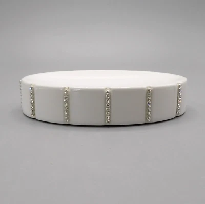 Bella Lux Vanity Bath Accessory White Ceramic w/ Crystal Rhinestones Soap Dish - Image 1 of 4