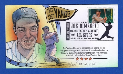 Scott 4697 MLB All-Stars Joe Dimaggio Hand Painted Bevil FDC 37/150 Cover