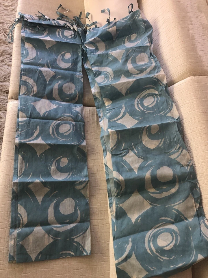 Pair Blue White Swirly Sheers POTTERY BARN Teen Tie Top Cotton Panels 48x96 NWOT - Image 1 of 4