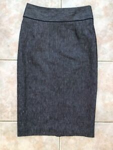 LAURA ASHLEY GREY FLECK LINEN WOOL MIX STRAIGHT PENCIL SKIRT SIZE 8 EXCON 