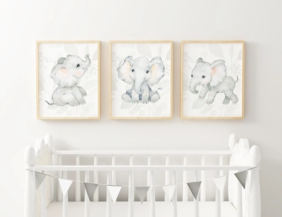 Juego de 3 impresiones de elefantes para decoración de guardería arte de pared habitación infantil Foto 1 de 4