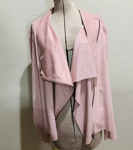 Mote Faux Suede Drape Moto Jacket Pink Dusty Rose Pink Barbie Long Sleeve L - XL - Picture 1 of 12
