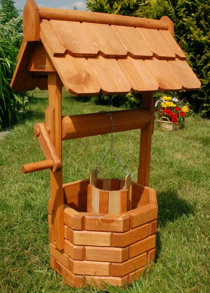 Holzbrunnen 75cm Gartenbrunnen imprägniert massiv Garten Deko Zierbrunnen Neu  - Bild 1 von 1