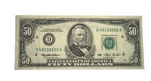 1993 Series (D) $50 Fifty Dollar Bill Federal Reserve Note Currency #72829 - Picture 1 of 8