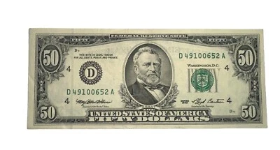 1993 Series (D) $50 Fifty Dollar Bill Federal Reserve Note Currency #72829 - Image 1 of 4