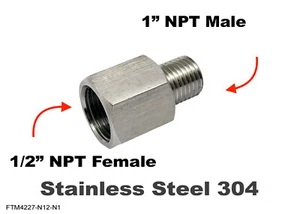 1/2" NPT Female to 1" NPT Male Stainless Sensor Adaptor Fittings Conversion - Foto 1 di 6