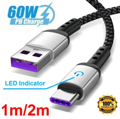 USB A zu USB C Ladekabel 1m, 2m 60W Datenkabel Samsung Xiaomi Huawei 5A - Bild 1 von 4