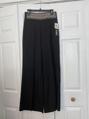 NUEVO CON ETIQUETAS XOXO Talla Mediana Negro Pantalones Bordados Cintura Pierna Ancha M Foto 1 de 4