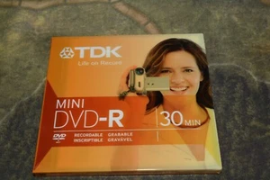 TDK Mini DVD-R 30 Minute Recordable Camcorder Discs DVD-R/RW NEW Sealed 5 Pack - Afbeelding 1 van 2