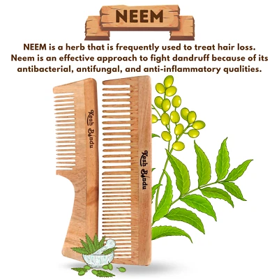 Neem Wooden Comb Wide Teeth for Healthy & Dandruff Free Scalp Massaging Comb - Image 1 of 4
