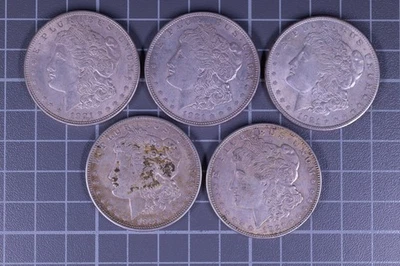 Lote de 5 dólares de plata Morgan 1921 • Plata chatarra • Monedas bullion circuladas Foto 1 de 2