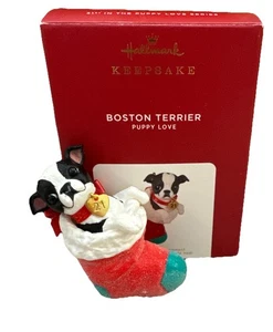 Boston Terrier 2021 cachorro amor perro mascota sello recuerdo adorno de Navidad - Imagen 1 de 6