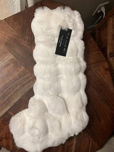 Tahari Christmas Stocking Carved Faux Fur White Luxe 22 inch Holiday Decor NEW - Picture 1 of 3