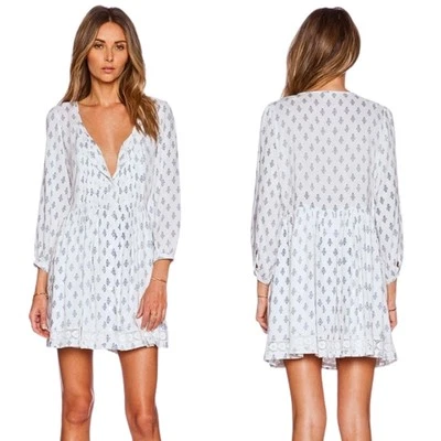 Vestido Tularosa Mujer Pequeño Blanco Azul Plisado Mini Floral Bolsillos Boho Playa Foto 1 de 4