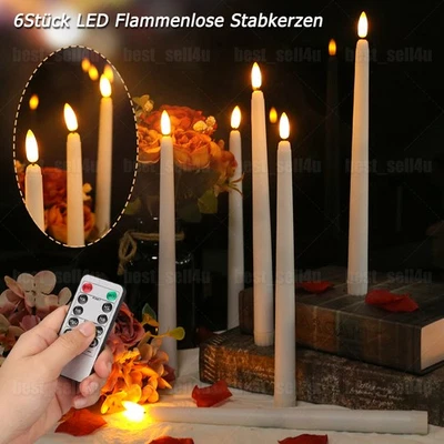 6 Set flackernd flammenlose LED Stabkerzen Kerzen Licht mit Timer Fernbedienung - Bild 1 von 4