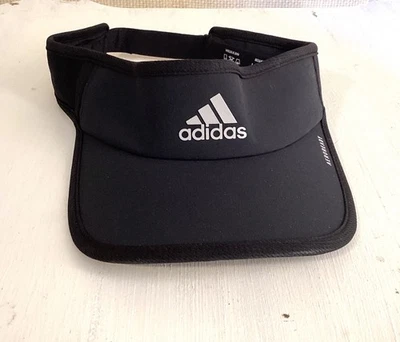 Adidas Climalite Visera para Correr Negra Tenis Maratón Ajustable Blanco Logo Foto 1 de 4