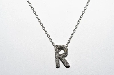$1,000 925 Sterling Silver .25CT Natural Diamond Cluster Letter R Slide Necklace - Image 1 of 4